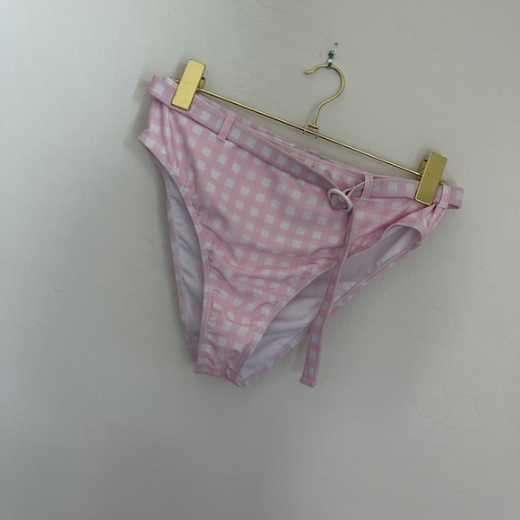 Onia Pink Gingham Two Piece High Waist Swimsuit L - Picture 2 of 9